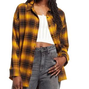 BP. YELLOW Boyfriend Plaid Shirt (Size: Small)